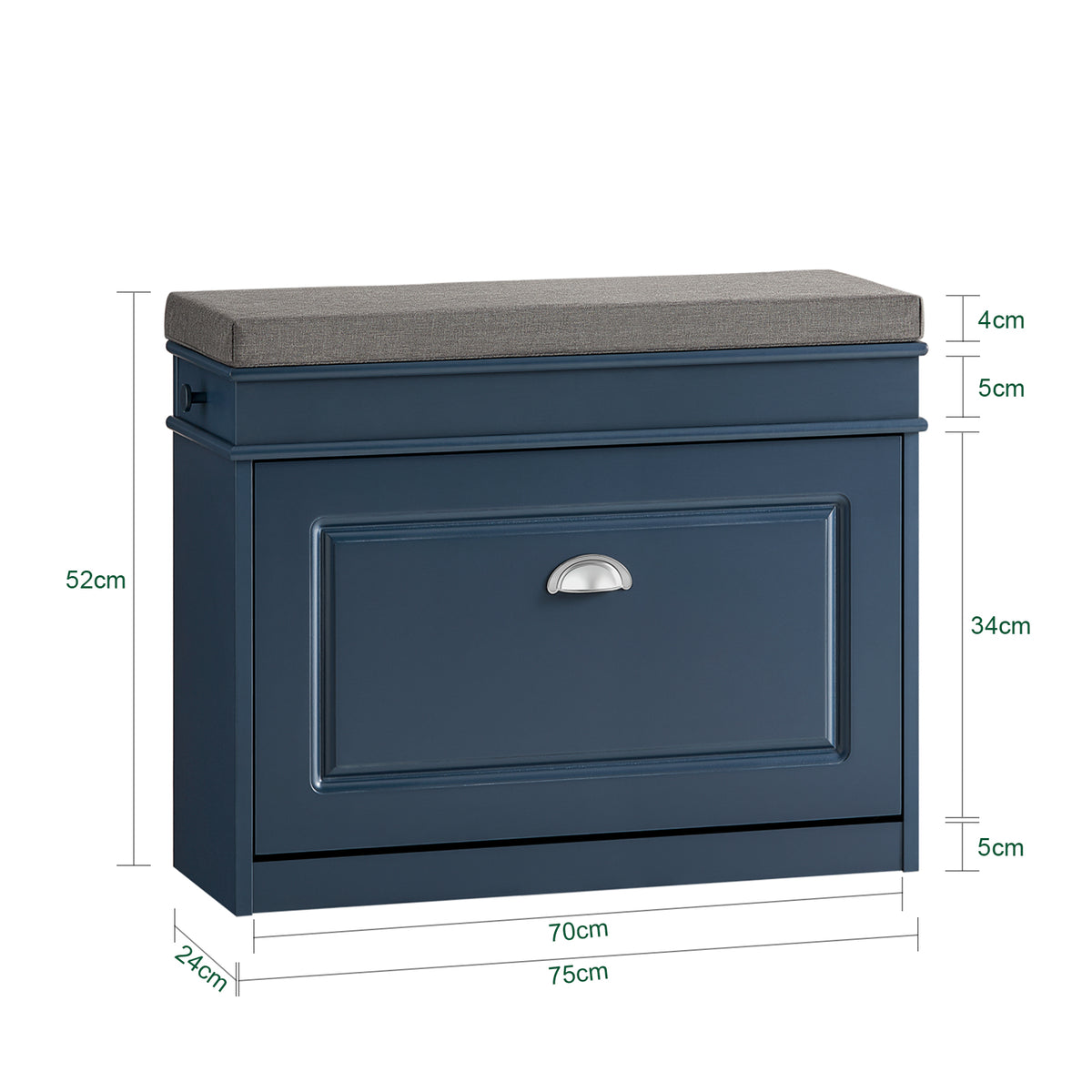 SoBuy Blue Entryway Bench with Hidden Flip Drawer Storage – W75 x D24 x H52cm