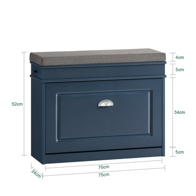 SoBuy Blue Entryway Bench with Hidden Flip Drawer Storage – W75 x D24 x H52cm