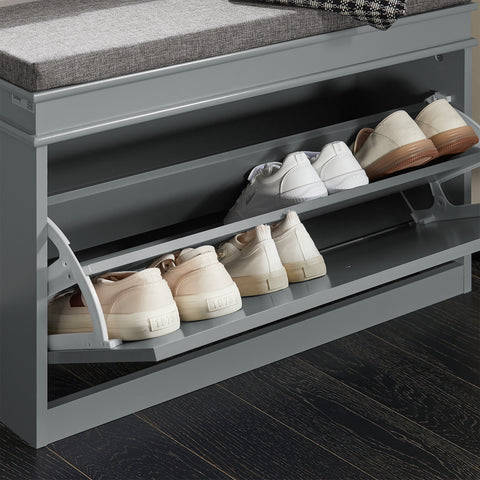 SoBuy FSR82-L-HG, Hallway Shoe Bench Shoe Rack Shoe Cabinet with Flip-drawer and Seat Cushion