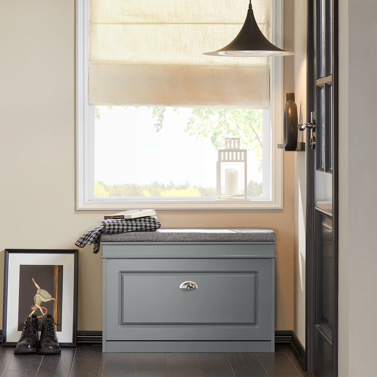 SoBuy Grey Hallway Shoe Storage Bench in Modern Entryway – Cushioned Seat Supports Up to 150kg