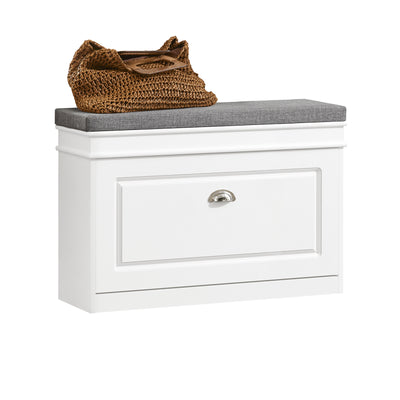 SoBuy FSR82-L-W White Hallway Shoe Bench with Flip Drawer & Padded Seat – Slim Storage Unit W75 x D24 x H51cm