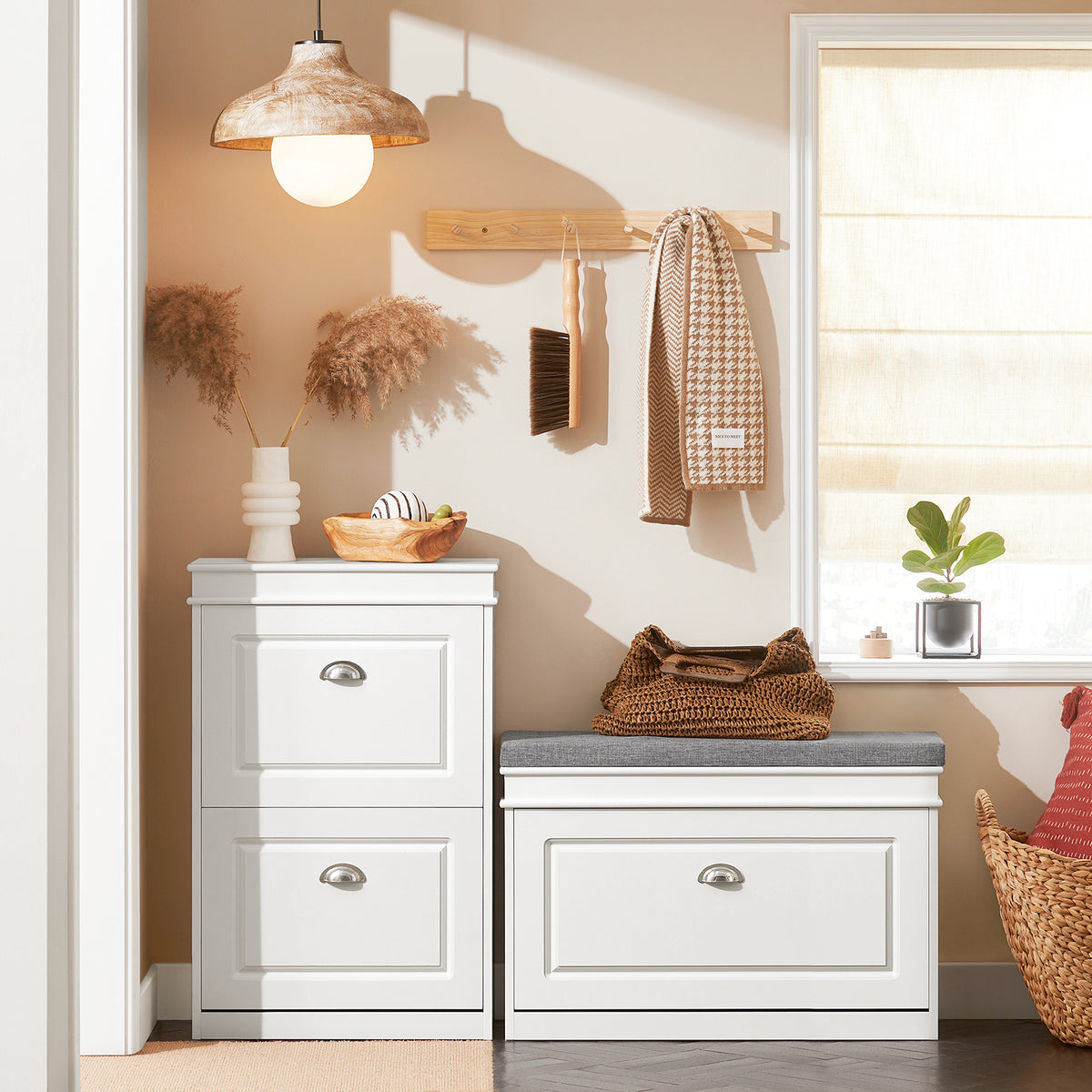 SoBuy FSR82-L-W White Hallway Shoe Bench with Flip Drawer & Padded Seat – Slim Storage Unit W75 x D24 x H51cm