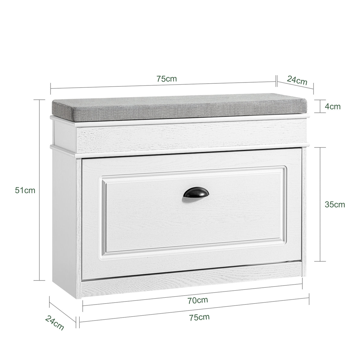 SoBuy FSR82-L-WG dimensions diagram – W75×D24×H51cm narrow hallway shoe bench 180kg load capacity