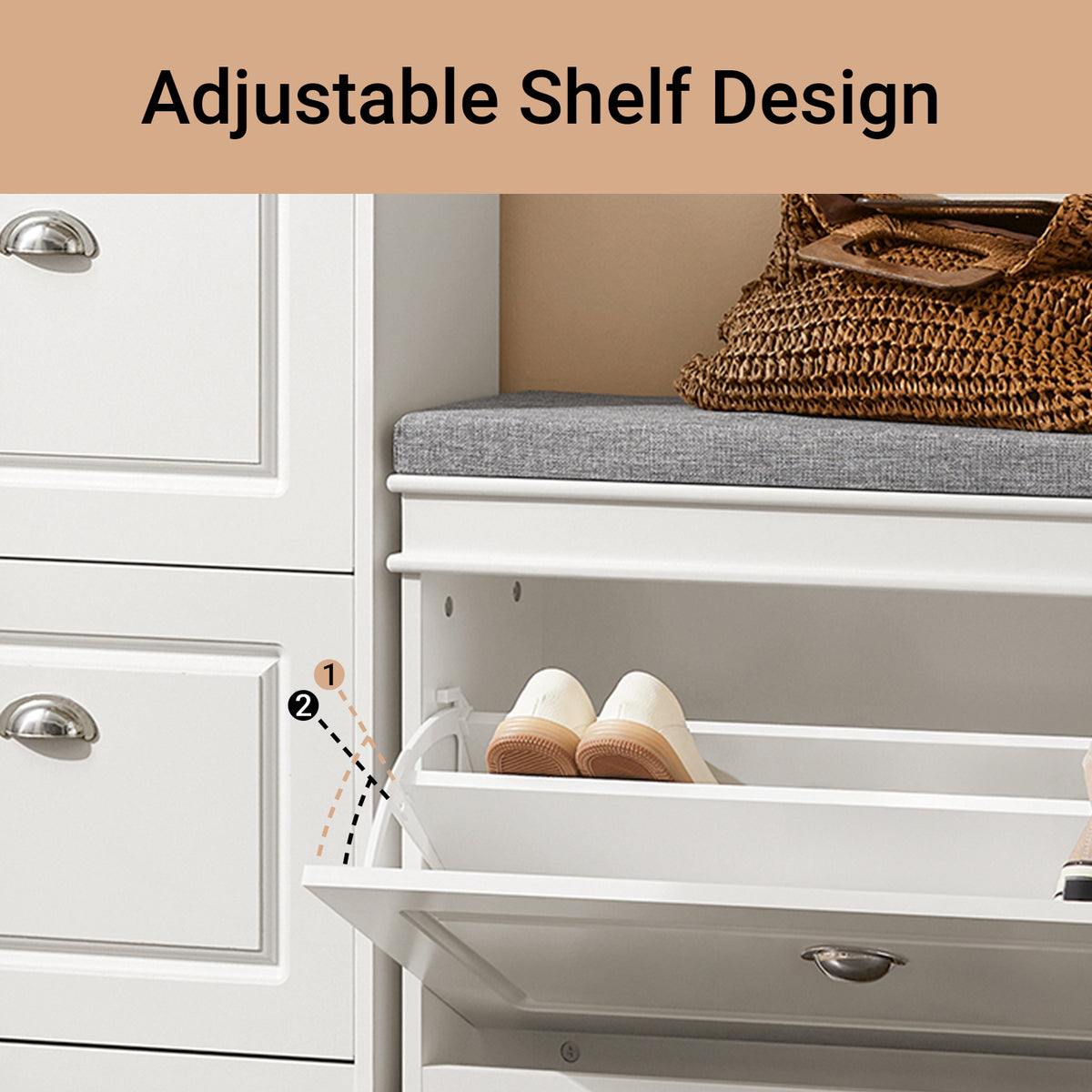 SoBuy FSR82-L-W White Hallway Shoe Bench with Flip Drawer & Padded Seat – Slim Storage Unit W75 x D24 x H51cm