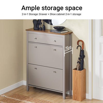 SoBuy FSR89-KA, Slim Shoe Storage Cabinet for Hallway – Wooden Shoe Rack Cabinet with Drawer and 2 Flip Drawers, Holds 12 Pairs – Easy Assembly, 80x25x108 cm, Light Brown