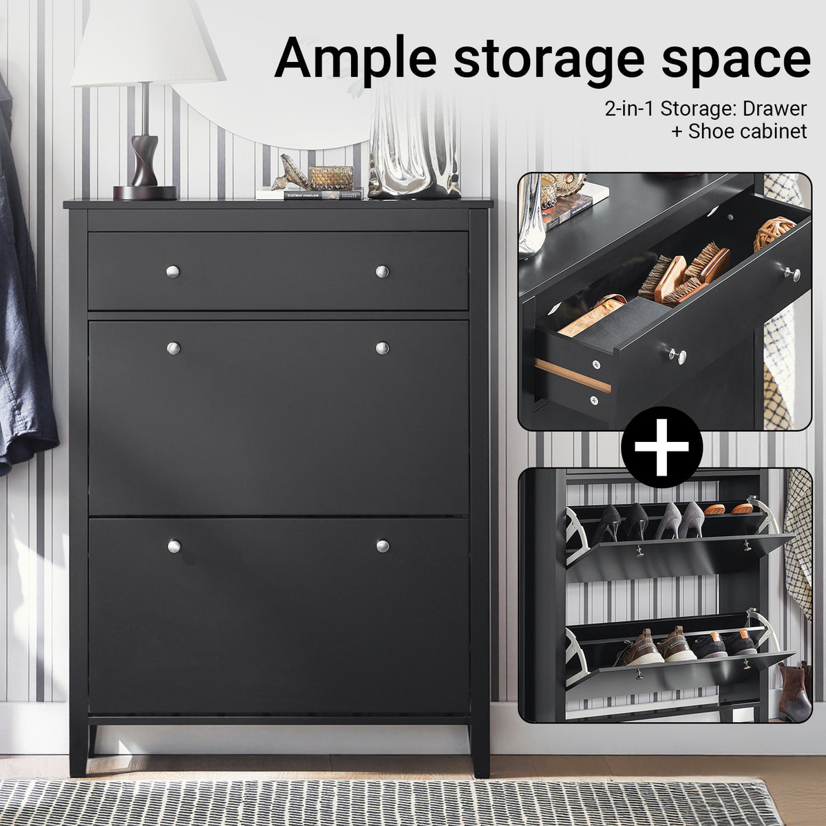 SoBuy FSR89-SCH flip-down drawer open showing 2 rows of shoe storage compartments