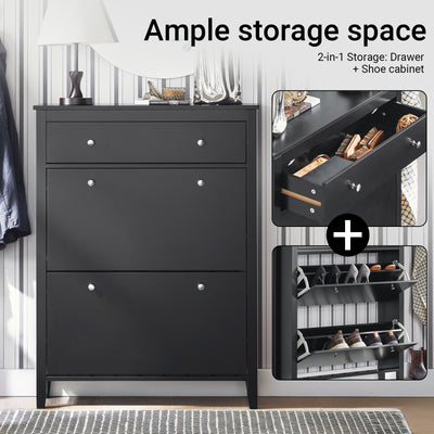 SoBuy FSR89-SCH flip-down drawer open showing 2 rows of shoe storage compartments