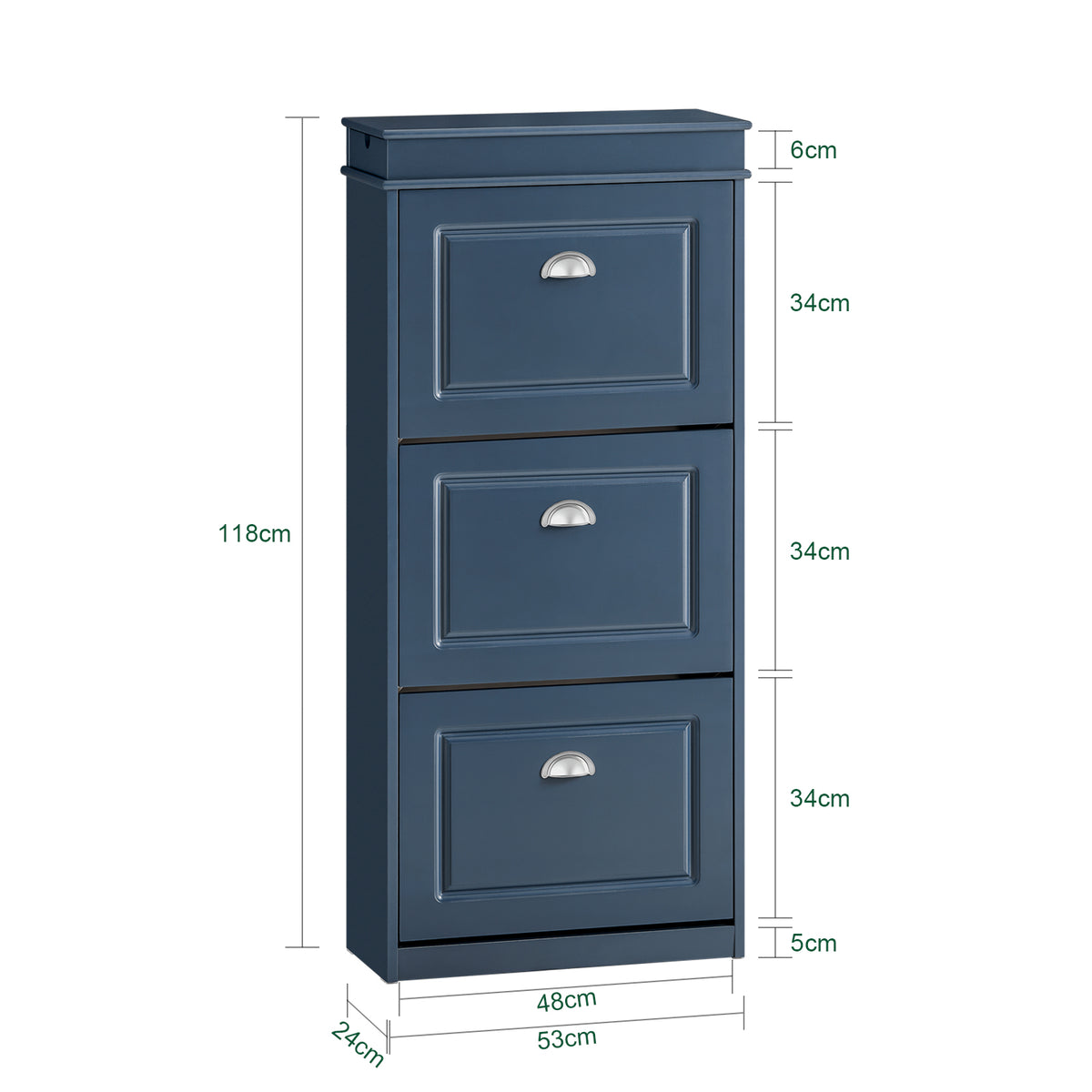 Measuring W53 x D24 x H118 cm, this shoe cabinet is ideal for small hallways and tight corridor spaces.