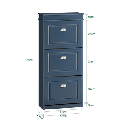 Measuring W53 x D24 x H118 cm, this shoe cabinet is ideal for small hallways and tight corridor spaces.