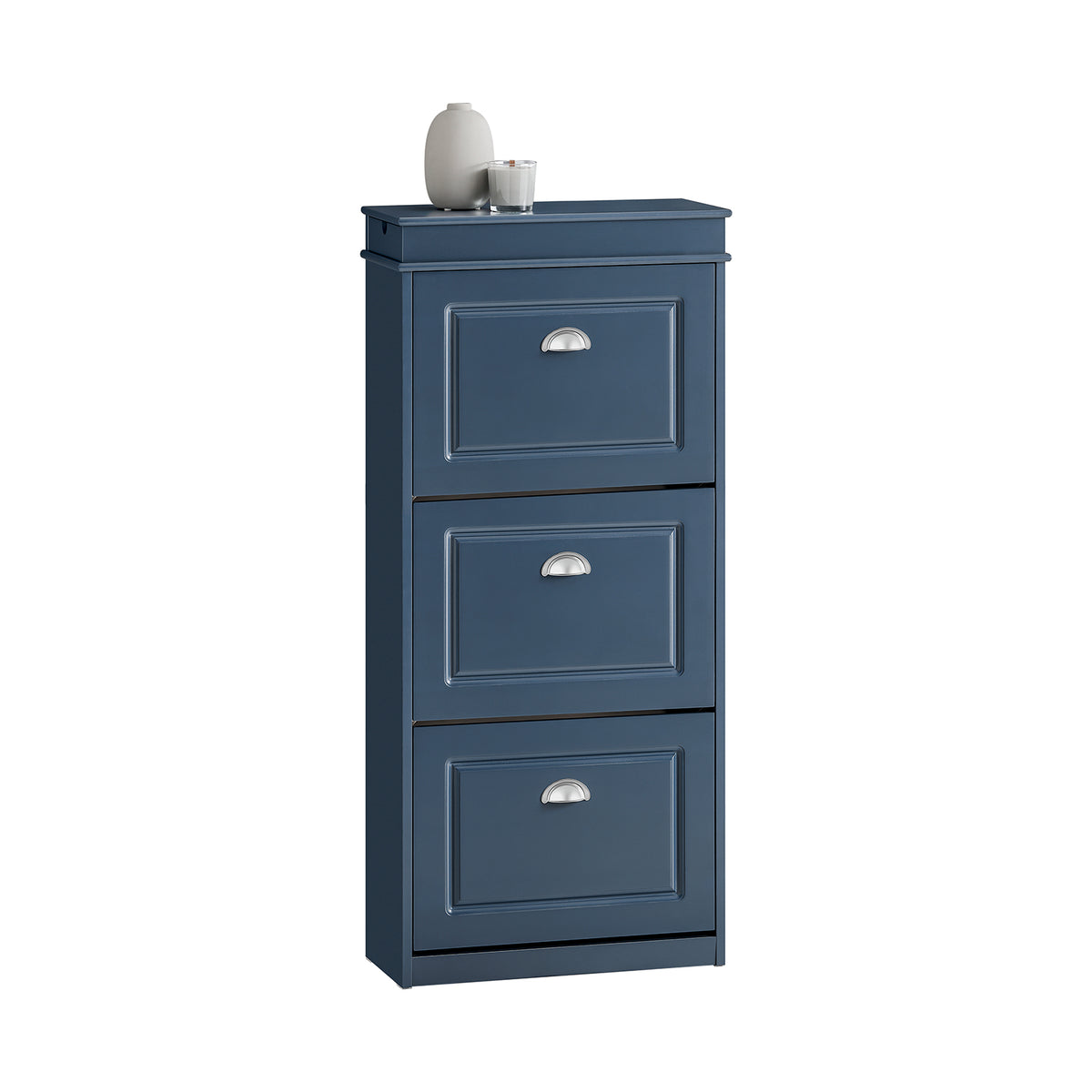 SoBuy navy blue narrow shoe cabinet with 3 flip drawers FSR94-B.