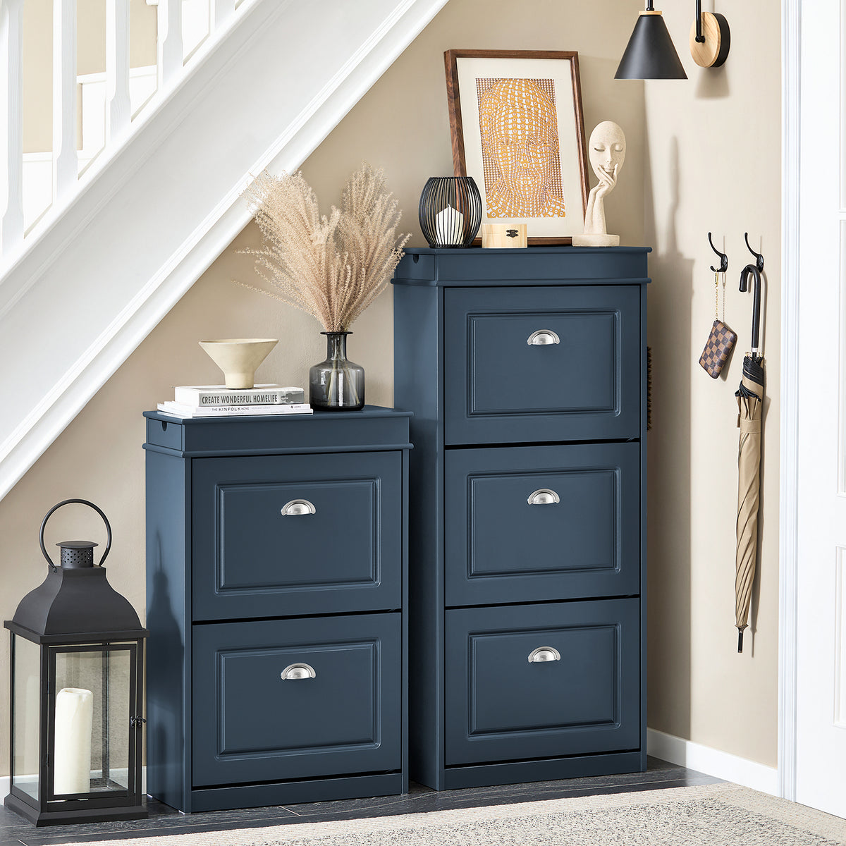 SoBuy FSR94 Series - Blue Narrow Shoe Cabinet with Flip Drawers