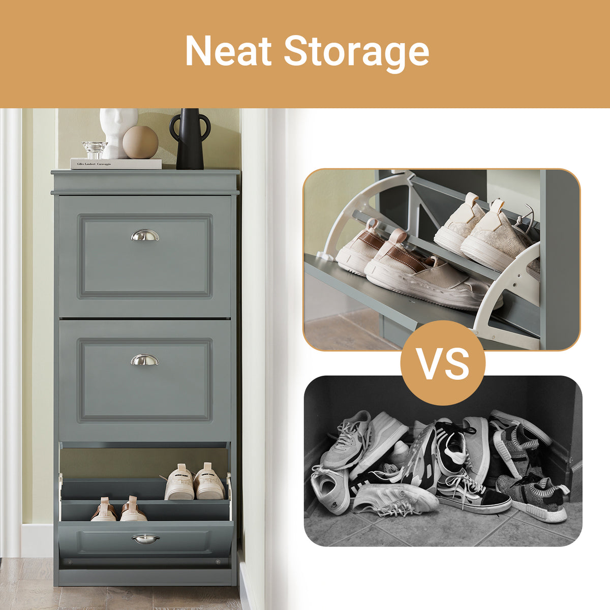 With this shoe cabinet, the entryway will no longer be dirty, cluttered, or cramped.