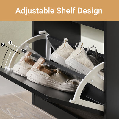 SoBuy FSR94-SCH Flip Drawer Open View – 2-Tier Rack Stores Shoes Neatly Out of Sight