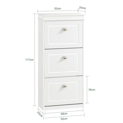 SoBuy FSR64-W+FSR94-W, Shoe Bench + Shoe Cabinet With Flip Drawers, 24cm Depth White Hallway Set