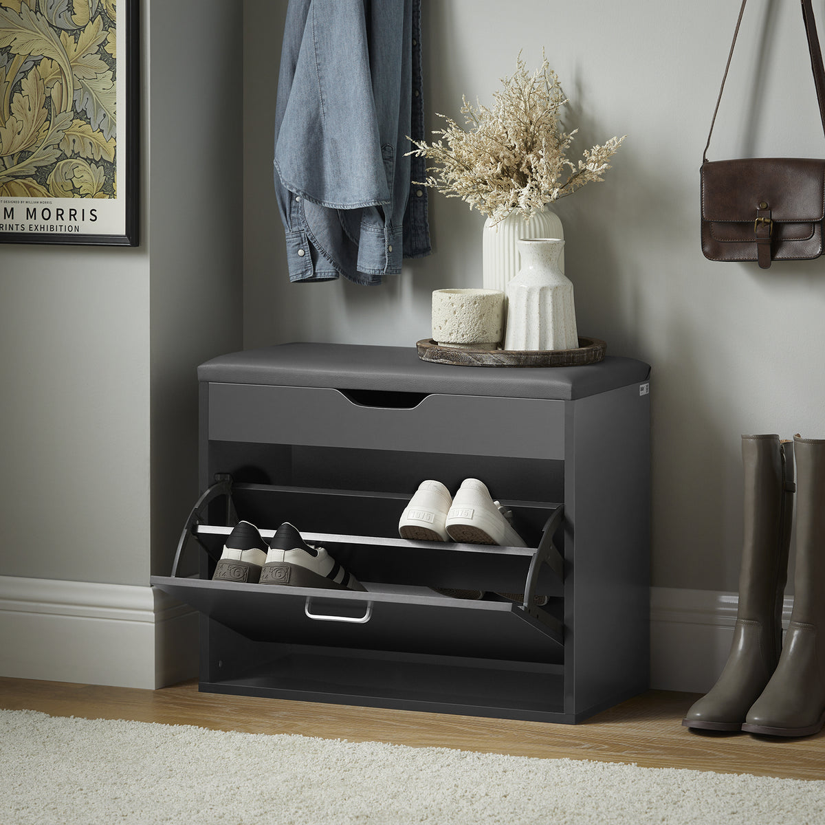 SoBuy FSR95-HG, Hallway Shoe Rack Shoe Bench Shoe Cabinet with Folding Padded Seat, Grey
