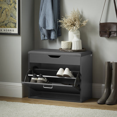 SoBuy FSR95-HG, Hallway Shoe Rack Shoe Bench Shoe Cabinet with Folding Padded Seat, Grey