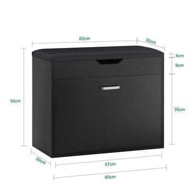 SoBuy FSR95-SCH, Hallway Shoe Rack Shoe Bench Shoe Cabinet with Folding Padded Seat, Black