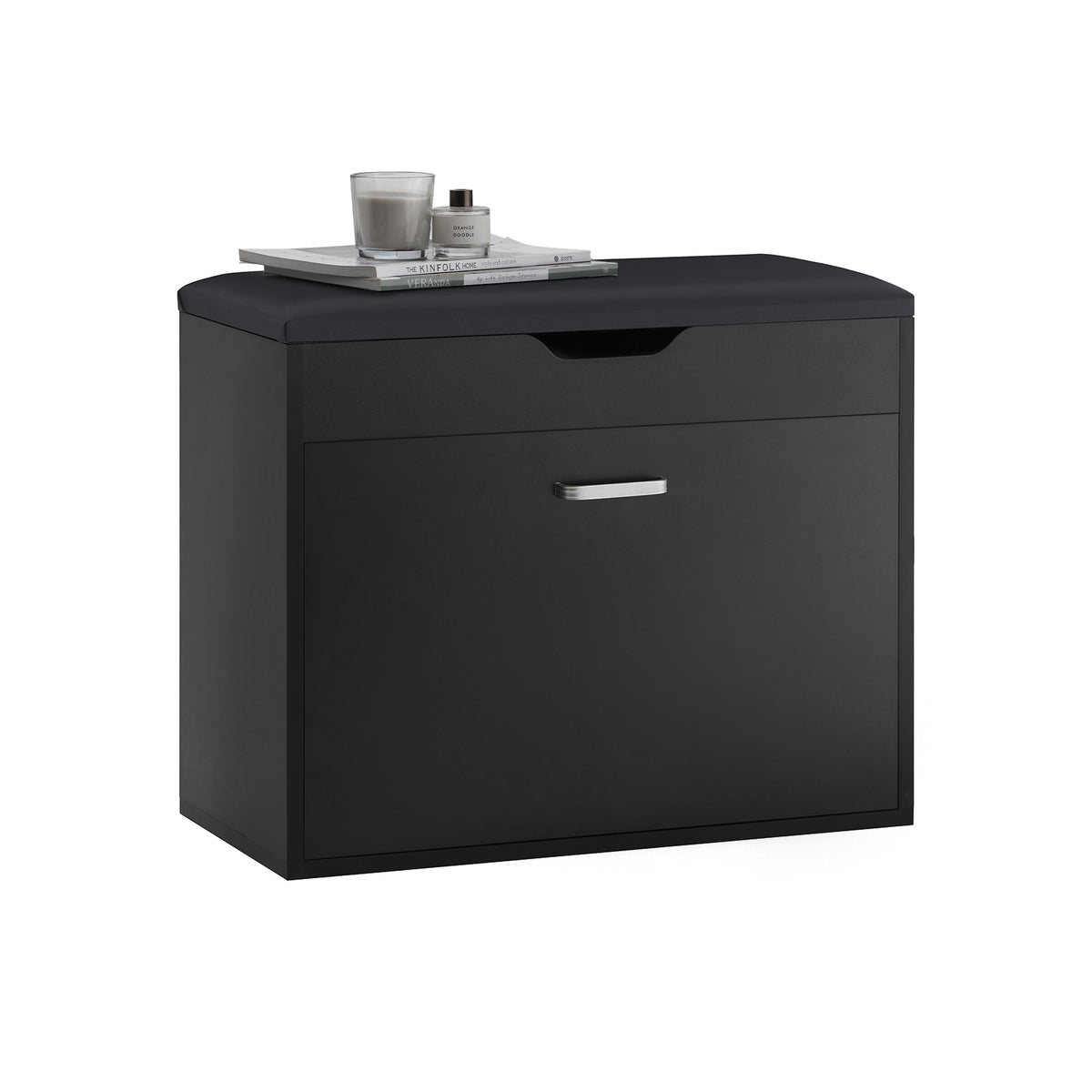 SoBuy FSR95-SCH, Hallway Shoe Rack Shoe Bench Shoe Cabinet with Folding Padded Seat, Black