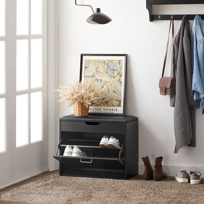 SoBuy FSR95-SCH, Hallway Shoe Rack Shoe Bench Shoe Cabinet with Folding Padded Seat, Black