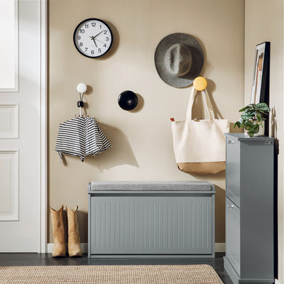 SoBuy FSR98-L-HG, Hallway Shoe Bench Shoe Rack Shoe Cabinet with Seat Cushion and Flip-drawer, Grey