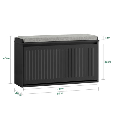 SoBuy FSR98-L-SCH, Shoe Storage Bench with Cushion - Shoe Rack & Cabinet with Flip Drawers, Modern Design, Space-Saving, 155kg Load Capacity, Ideal for Hallway & Living Room, Black W80 x D26 x H45cm