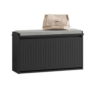 SoBuy FSR98-L-SCH, Shoe Storage Bench with Cushion - Shoe Rack & Cabinet with Flip Drawers, Modern Design, Space-Saving, 155kg Load Capacity, Ideal for Hallway & Living Room, Black W80 x D26 x H45cm