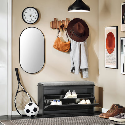 SoBuy FSR98-L-SCH, Shoe Storage Bench with Cushion - Shoe Rack & Cabinet with Flip Drawers, Modern Design, Space-Saving, 155kg Load Capacity, Ideal for Hallway & Living Room, Black W80 x D26 x H45cm