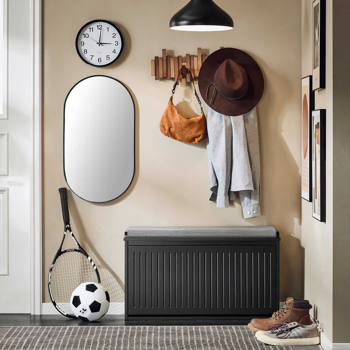 SoBuy FSR98-L-SCH, Shoe Storage Bench with Cushion - Shoe Rack & Cabinet with Flip Drawers, Modern Design, Space-Saving, 155kg Load Capacity, Ideal for Hallway & Living Room, Black W80 x D26 x H45cm