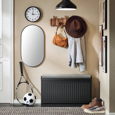 SoBuy FSR98-L-SCH, Shoe Storage Bench with Cushion - Shoe Rack & Cabinet with Flip Drawers, Modern Design, Space-Saving, 155kg Load Capacity, Ideal for Hallway & Living Room, Black W80 x D26 x H45cm