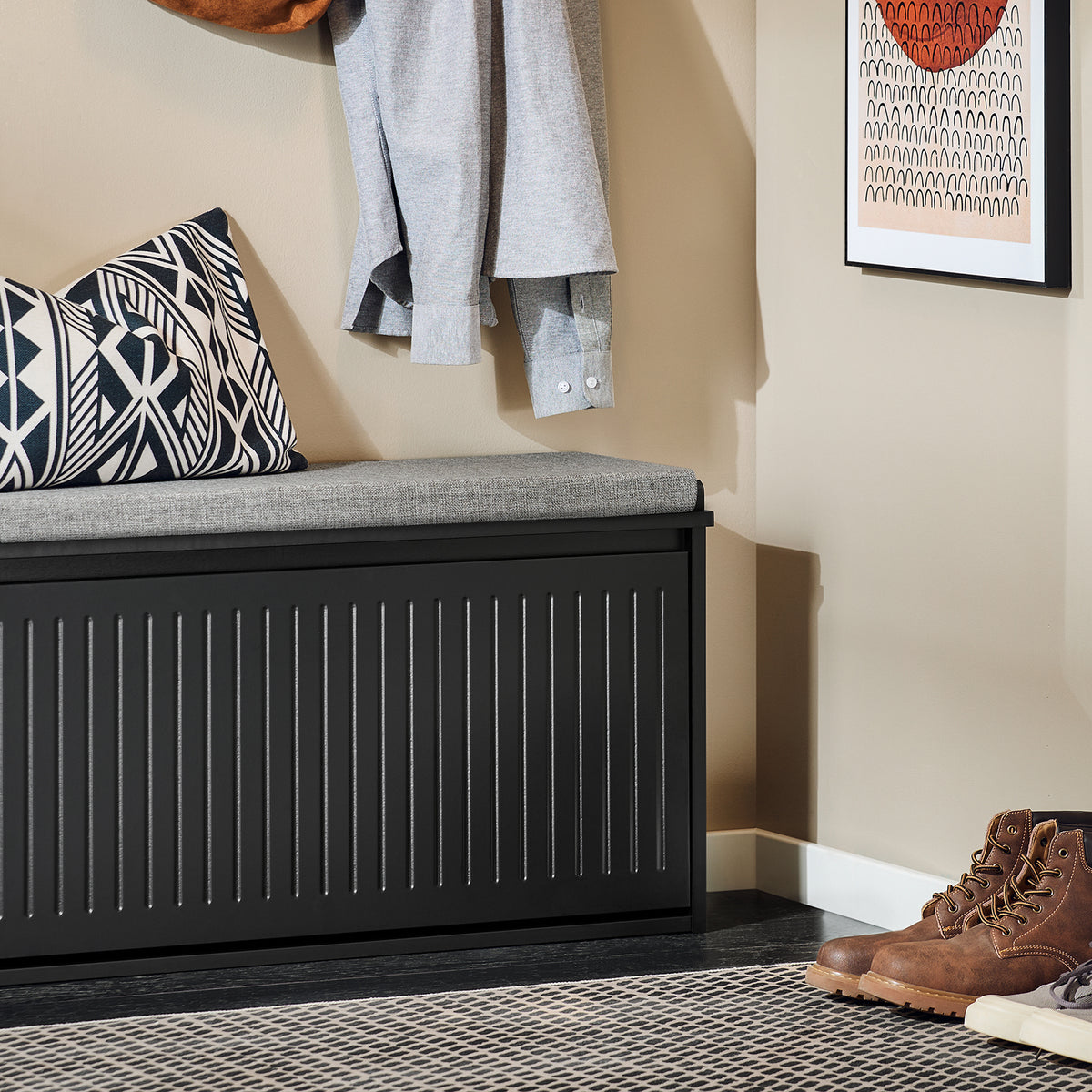 SoBuy FSR98-L-SCH, Shoe Storage Bench with Cushion - Shoe Rack & Cabinet with Flip Drawers, Modern Design, Space-Saving, 155kg Load Capacity, Ideal for Hallway & Living Room, Black W80 x D26 x H45cm