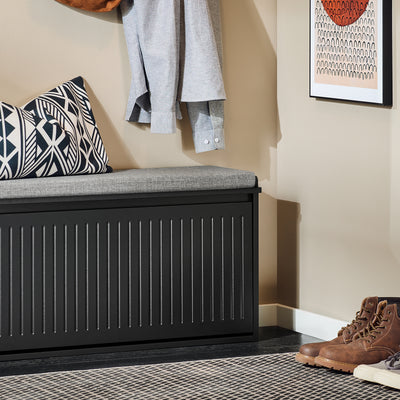 SoBuy FSR98-L-SCH, Shoe Storage Bench with Cushion - Shoe Rack & Cabinet with Flip Drawers, Modern Design, Space-Saving, 155kg Load Capacity, Ideal for Hallway & Living Room, Black W80 x D26 x H45cm