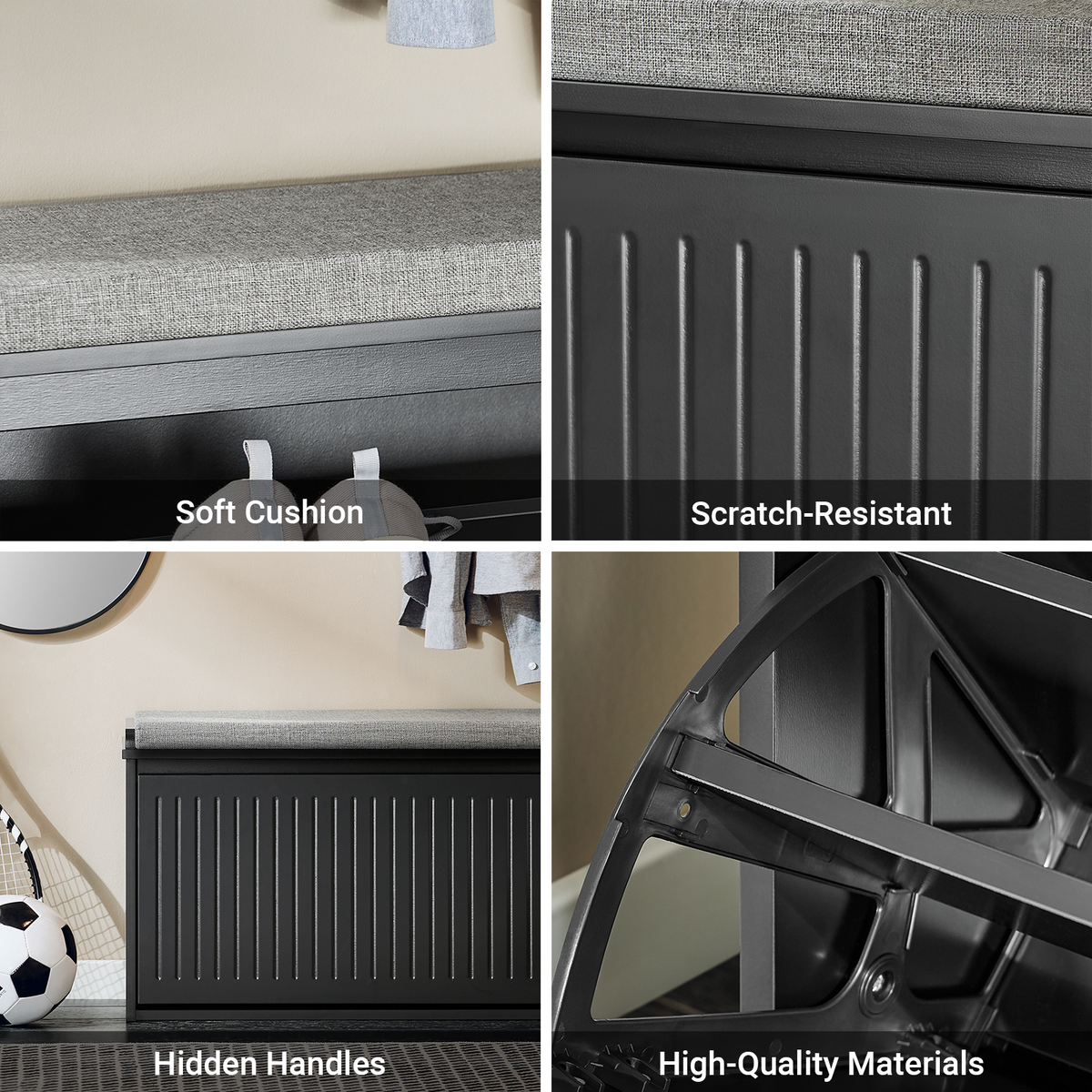 SoBuy FSR98-L-SCH, Shoe Storage Bench with Cushion - Shoe Rack & Cabinet with Flip Drawers, Modern Design, Space-Saving, 155kg Load Capacity, Ideal for Hallway & Living Room, Black W80 x D26 x H45cm