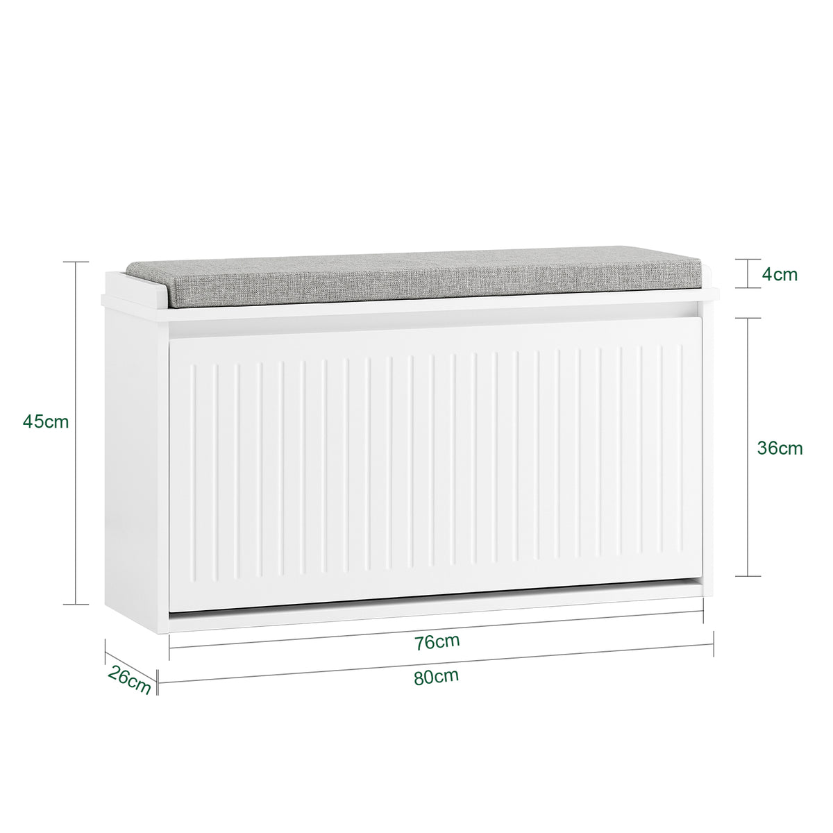 SoBuy FSR98-L-W Shoe Storage Bench with Cushion — Hallway Shoe Rack with Flip Drawers, 155kg Capacity, Seat & Hidden Storage, White W80×D26×H45cm