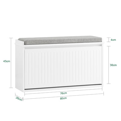 SoBuy FSR98-L-W Shoe Storage Bench with Cushion — Hallway Shoe Rack with Flip Drawers, 155kg Capacity, Seat & Hidden Storage, White W80×D26×H45cm