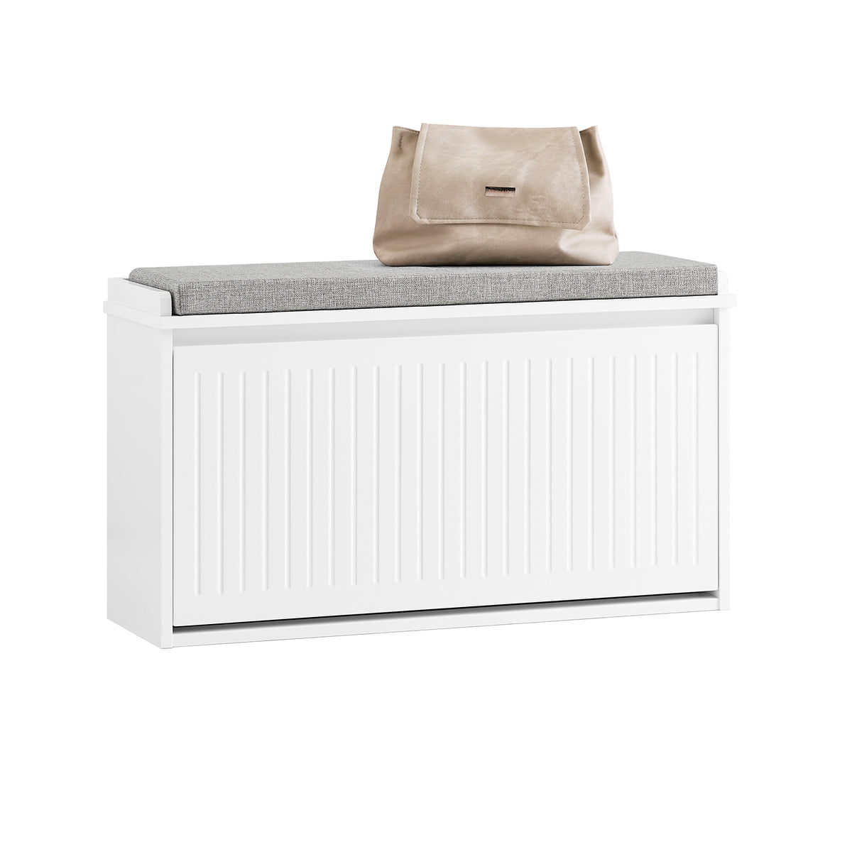 Pre-sale SoBuy FSR98-L-W Shoe Storage Bench with Cushion — Hallway Shoe Rack with Flip Drawers, 155kg Capacity, Seat & Hidden Storage, White W80×D26×H45cm