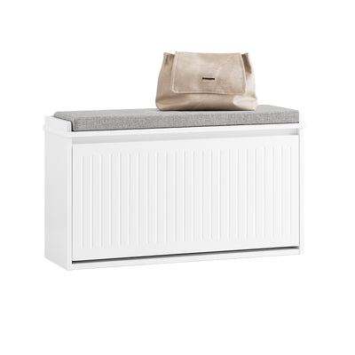 SoBuy FSR98-L-W Shoe Storage Bench with Cushion — Hallway Shoe Rack with Flip Drawers, 155kg Capacity, Seat & Hidden Storage, White W80×D26×H45cm