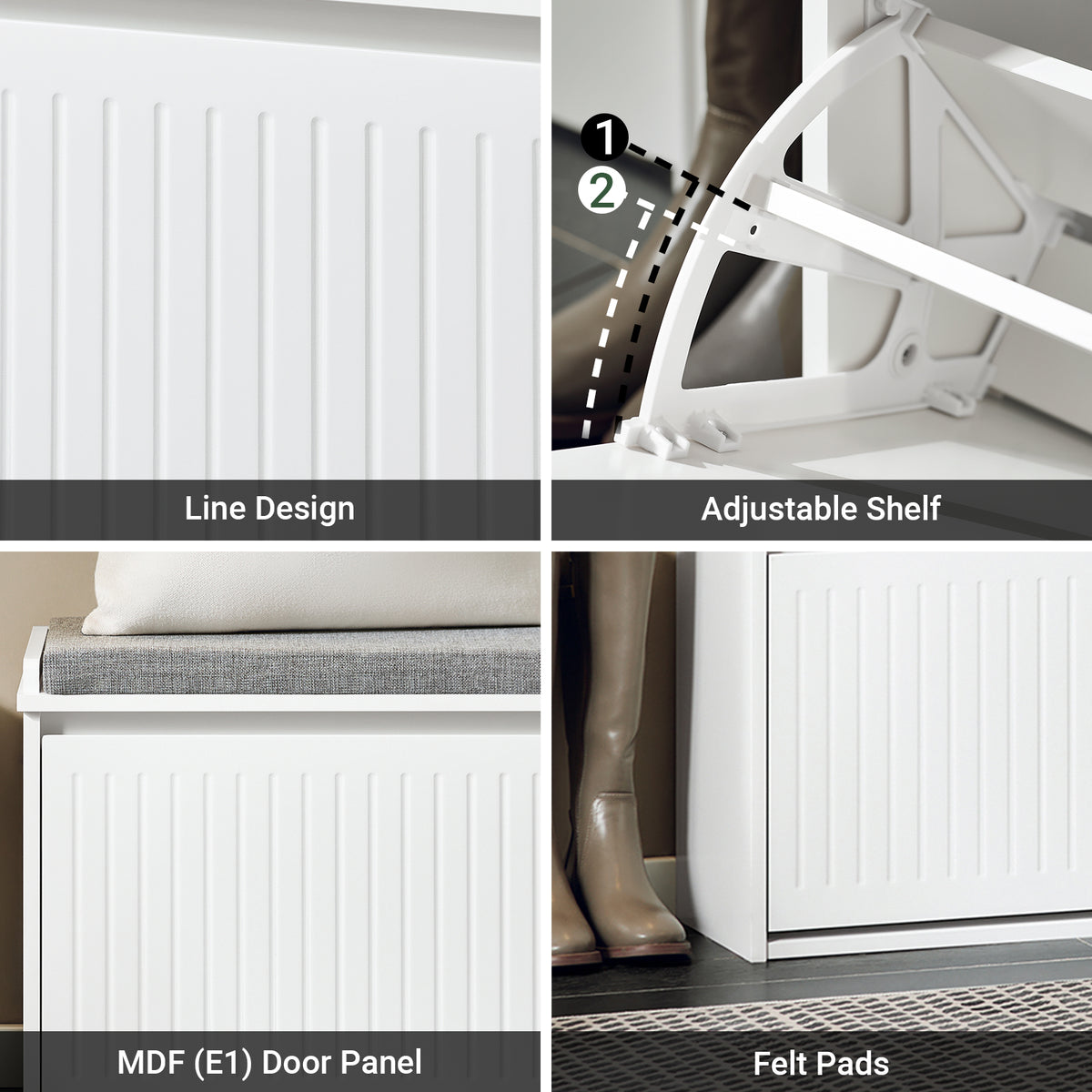 SoBuy FSR98-L-W Shoe Storage Bench with Cushion — Hallway Shoe Rack with Flip Drawers, 155kg Capacity, Seat & Hidden Storage, White W80×D26×H45cm