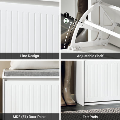 SoBuy FSR98-L-W Shoe Storage Bench with Cushion — Hallway Shoe Rack with Flip Drawers, 155kg Capacity, Seat & Hidden Storage, White W80×D26×H45cm