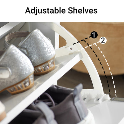 SoBuy FSR98-W, Shoe Storage Bench with Cushion - Shoe Rack & Cabinet with Flip Drawers, Modern Design, Space-Saving, 150kg Load Capacity, Ideal for Hallway & Living Room, White W62 x D26 x H46cm
