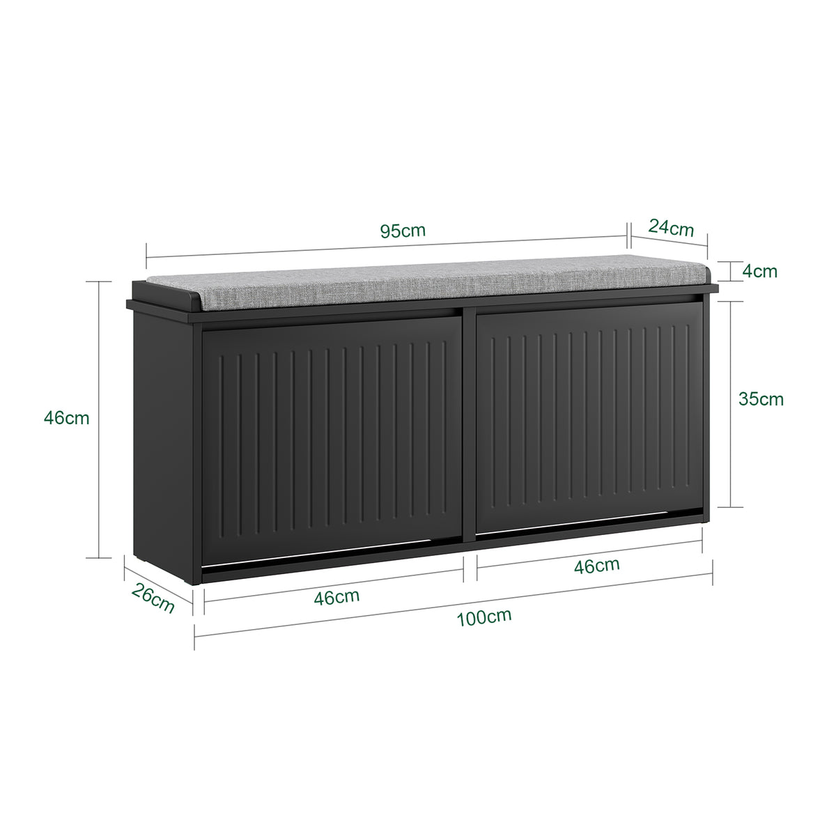 SoBuy FSR98-XL-SCH, Shoe Storage Bench with Cushion - Shoe Rack & Cabinet with Flip Drawers, Modern Design, Space-Saving, 158kg Load Capacity, Ideal for Hallway & Living Room, Black W100 x D26 x H46cm