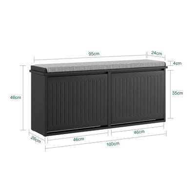 SoBuy FSR98-XL-SCH, Shoe Storage Bench with Cushion - Shoe Rack & Cabinet with Flip Drawers, Modern Design, Space-Saving, 158kg Load Capacity, Ideal for Hallway & Living Room, Black W100 x D26 x H46cm