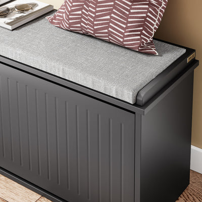 SoBuy FSR98-XL-SCH, Shoe Storage Bench with Cushion - Shoe Rack & Cabinet with Flip Drawers, Modern Design, Space-Saving, 158kg Load Capacity, Ideal for Hallway & Living Room, Black W100 x D26 x H46cm