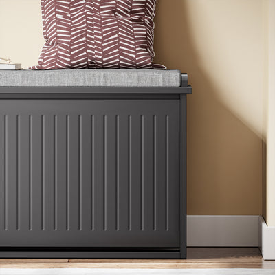 SoBuy FSR98-XL-SCH, Shoe Storage Bench with Cushion - Shoe Rack & Cabinet with Flip Drawers, Modern Design, Space-Saving, 158kg Load Capacity, Ideal for Hallway & Living Room, Black W100 x D26 x H46cm