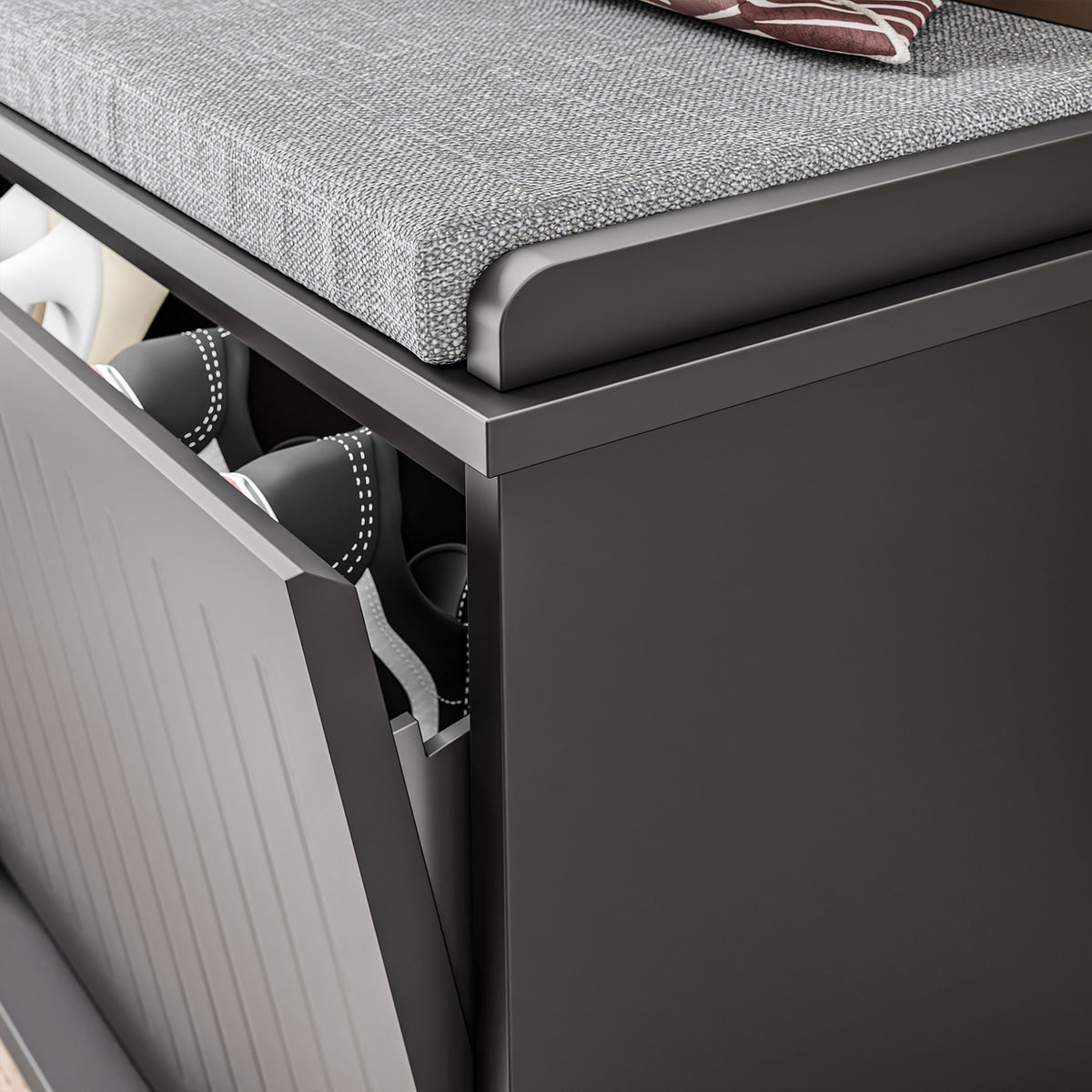 SoBuy FSR98-XL-SCH, Shoe Storage Bench with Cushion - Shoe Rack & Cabinet with Flip Drawers, Modern Design, Space-Saving, 158kg Load Capacity, Ideal for Hallway & Living Room, Black W100 x D26 x H46cm
