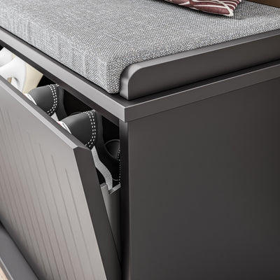 SoBuy FSR98-XL-SCH, Shoe Storage Bench with Cushion - Shoe Rack & Cabinet with Flip Drawers, Modern Design, Space-Saving, 158kg Load Capacity, Ideal for Hallway & Living Room, Black W100 x D26 x H46cm