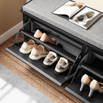 SoBuy FSR98-XL-SCH, Shoe Storage Bench with Cushion - Shoe Rack & Cabinet with Flip Drawers, Modern Design, Space-Saving, 158kg Load Capacity, Ideal for Hallway & Living Room, Black W100 x D26 x H46cm