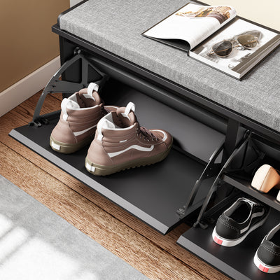 SoBuy FSR98-XL-SCH, Shoe Storage Bench with Cushion - Shoe Rack & Cabinet with Flip Drawers, Modern Design, Space-Saving, 158kg Load Capacity, Ideal for Hallway & Living Room, Black W100 x D26 x H46cm