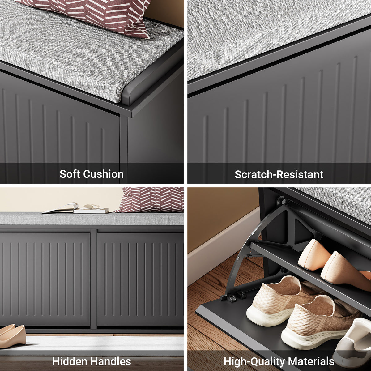 SoBuy FSR98-XL-SCH, Shoe Storage Bench with Cushion - Shoe Rack & Cabinet with Flip Drawers, Modern Design, Space-Saving, 158kg Load Capacity, Ideal for Hallway & Living Room, Black W100 x D26 x H46cm