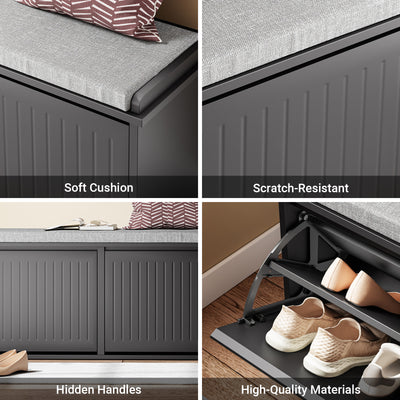 SoBuy FSR98-XL-SCH, Shoe Storage Bench with Cushion - Shoe Rack & Cabinet with Flip Drawers, Modern Design, Space-Saving, 158kg Load Capacity, Ideal for Hallway & Living Room, Black W100 x D26 x H46cm