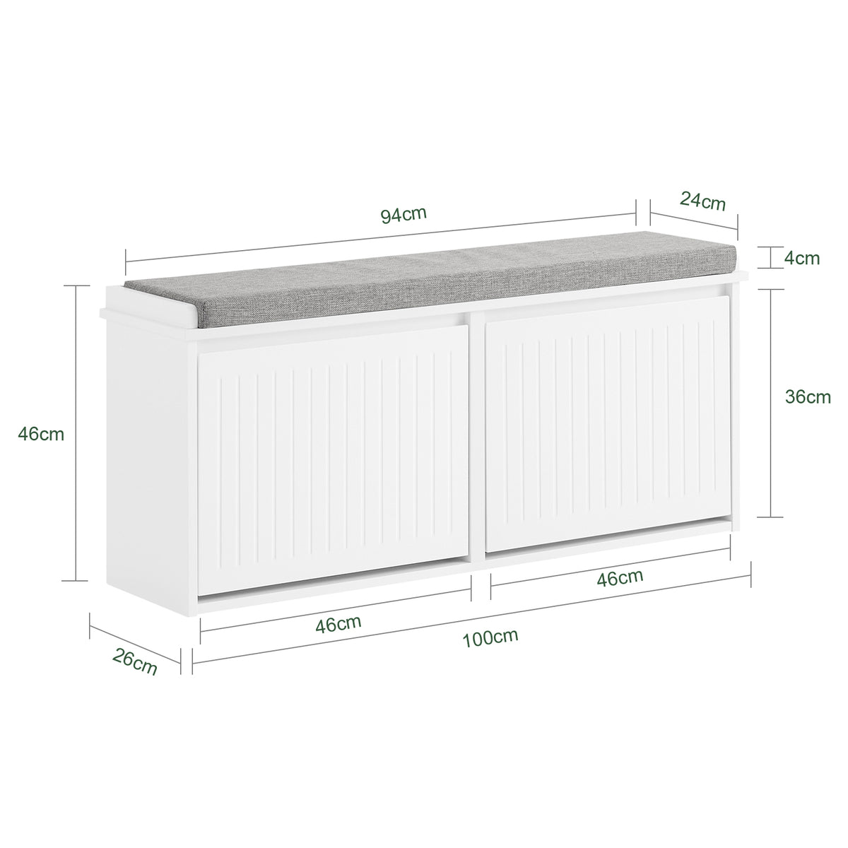SoBuy FSR98-XL-W, Hallway Shoe Bench Shoe Rack Shoe Cabinet with Seat Cushion and 2 Flip-drawers, White